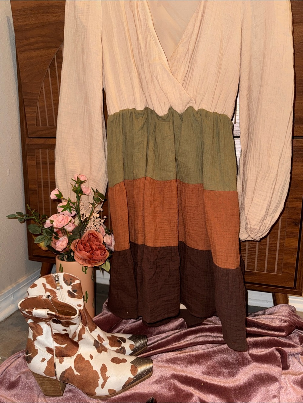 Peach Love California country cotton colorblock beachy dress